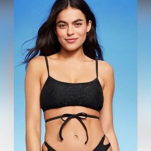 NWOT Wild Fable Size X Black Lace Overlay Bikini Top Padded Strappy Sexy